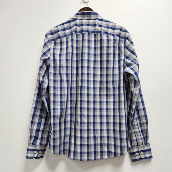 Untuckit Mens Pomerol Button Front Shirt Size L Long Sleeve Slim Gray Blue Check - Picture 2 of 11
